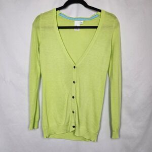 Oh Mg! Women's Green Solid Long Sleeve Button Up VNeck Cardigan Sweater Sz M